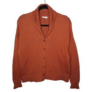 Poetry Cotton Knit Cardigan Sweater US 10 UK14 Shawl Collar Lagenlook Pumpkin